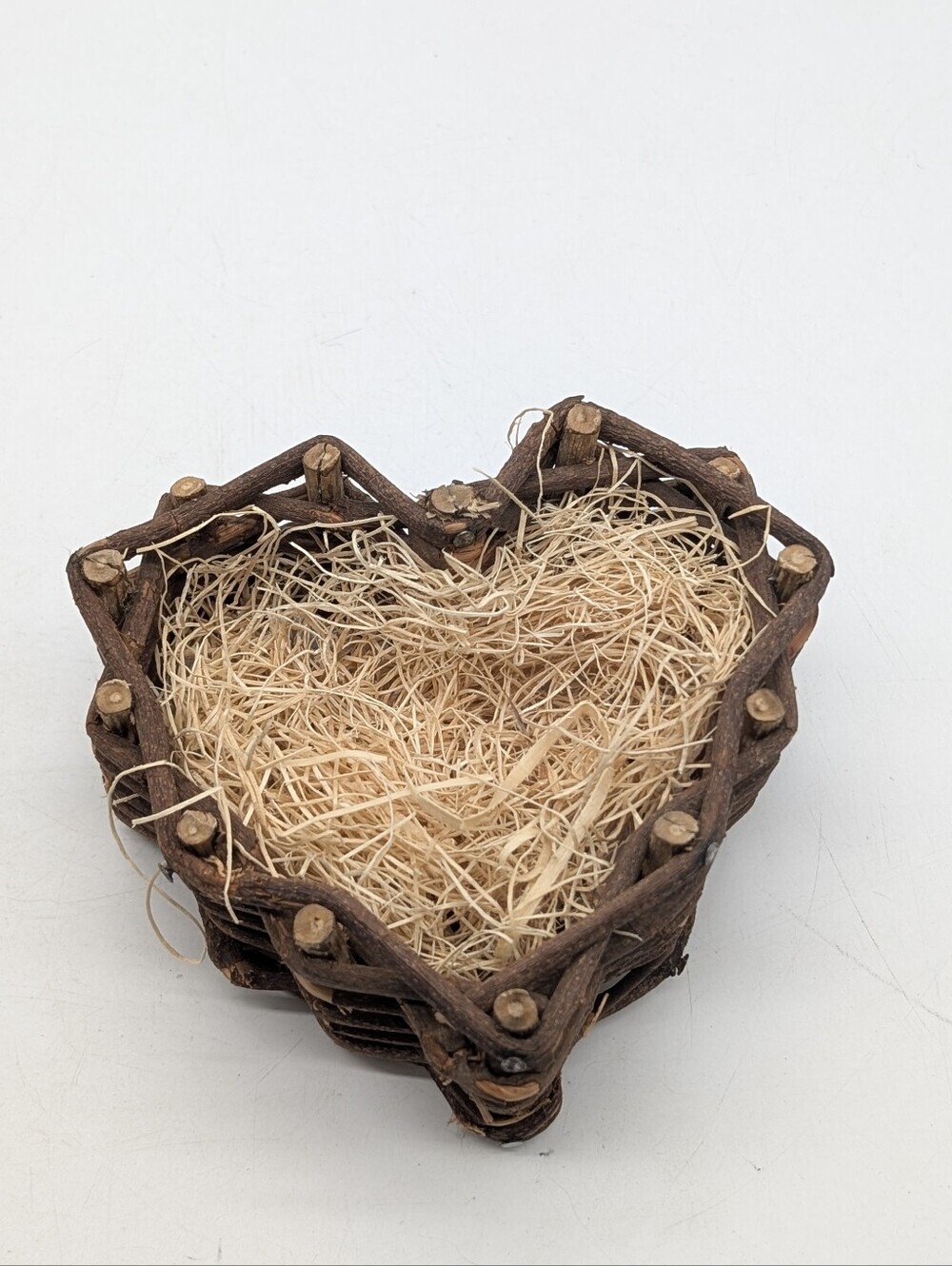 Primitive Heart-Shaped Vine Nest Basket Wood Accent Tiered Tray Decor Photo Prop